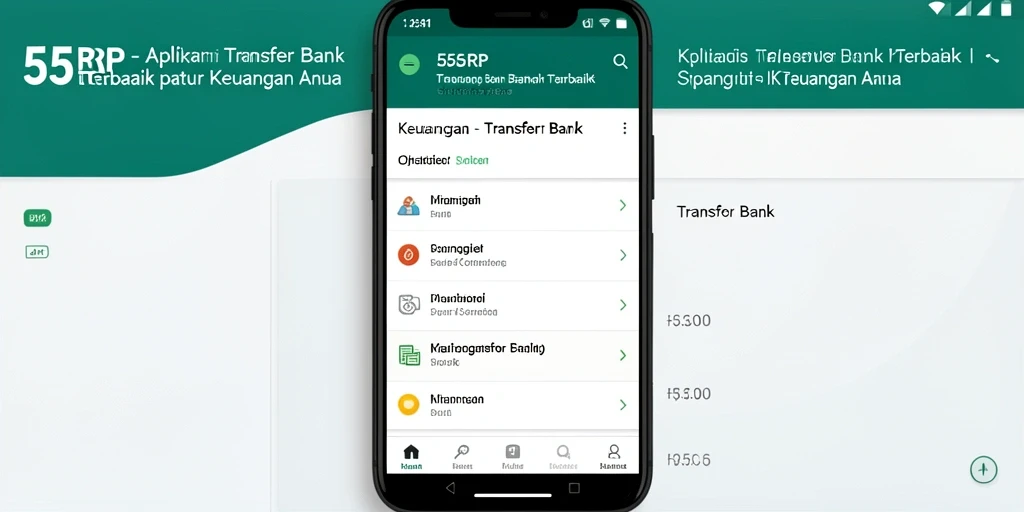 Screenshot aplikasi 55RP menampilkan antarmuka Transfer Bank yang bersih dan intuitif.