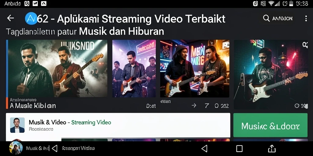 Screenshot antarmuka aplikasi AA62 yang menampilkan video musik populer.