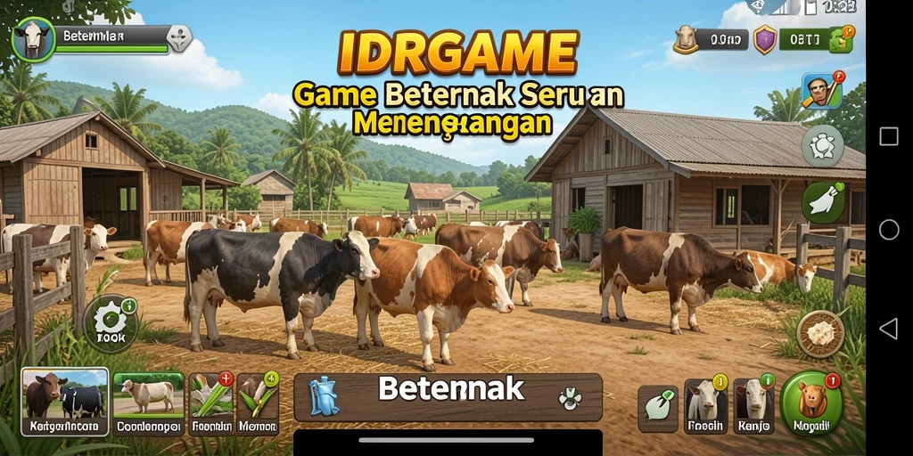 Antarmuka <strong>IDRGAME</strong> menampilkan aktivitas beternak yang menarik dan interaktif.