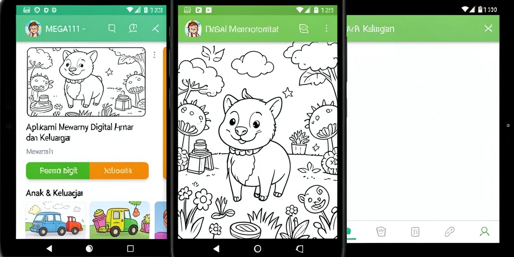 Tampilan antarmuka <strong>MEGA111</strong> yang menarik untuk mewarnai digital.