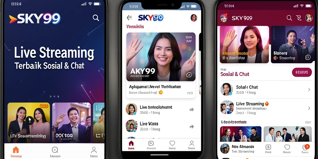Antarmuka aplikasi SKY99 dengan fitur Live Streaming yang menarik.