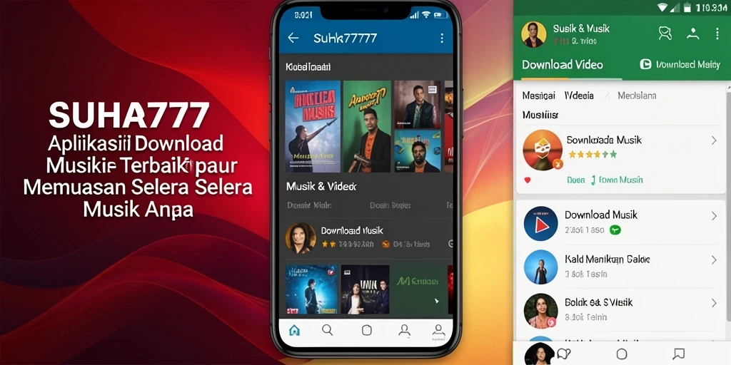 Antarmuka aplikasi SUHU777 yang user-friendly dan fungsi Download Musik.