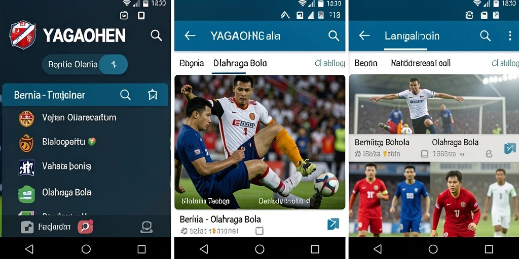 Antarmuka aplikasi YAGAOHEN menampilkan berita olahraga bola secara menarik.